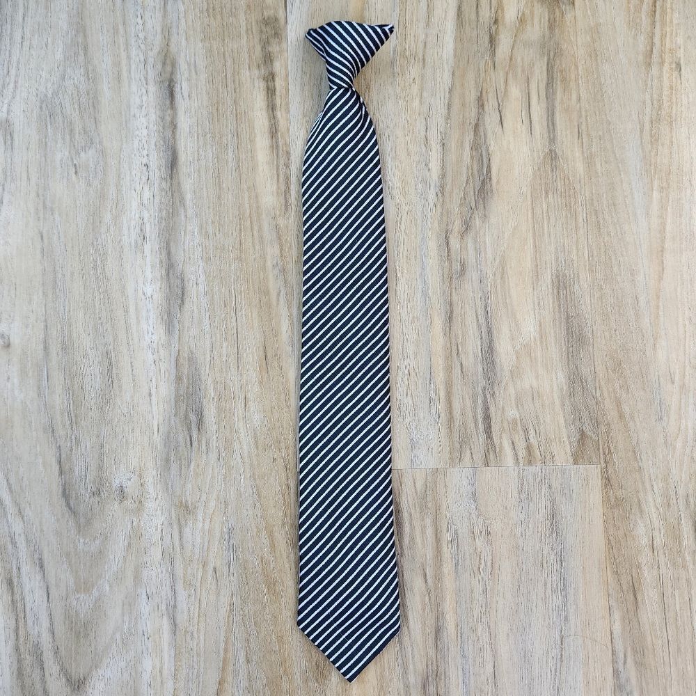 💜Black Striped Pre-Tied Clip-on Tie Youth Large 12/14